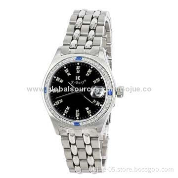 Quartz Stainless Steel Watch with Calendar and Date Function, Silver Color Case, Black Dial